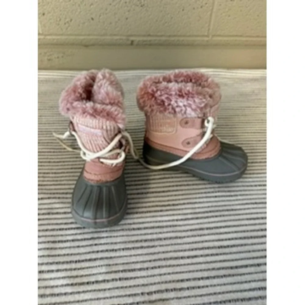 London Fog Toddler Girls Pink Grey Faux Fur Winter Duck Boots Size 6